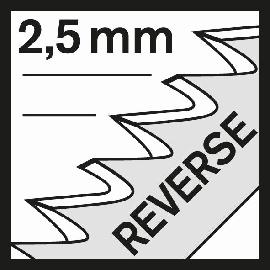 2,5 mm Rückwärtszähne.