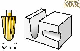 Ergebnisse/Finish im Materialsymbol des Dremel MAX 117DM Fräsmesser Zubehörs