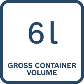6 Liter Fassungsvermögen.