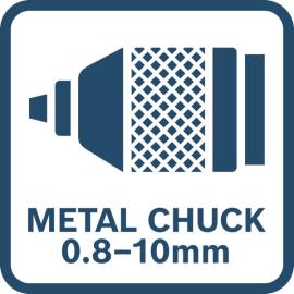 Schlüsselloses Metallfutter 0,8–10 mm.