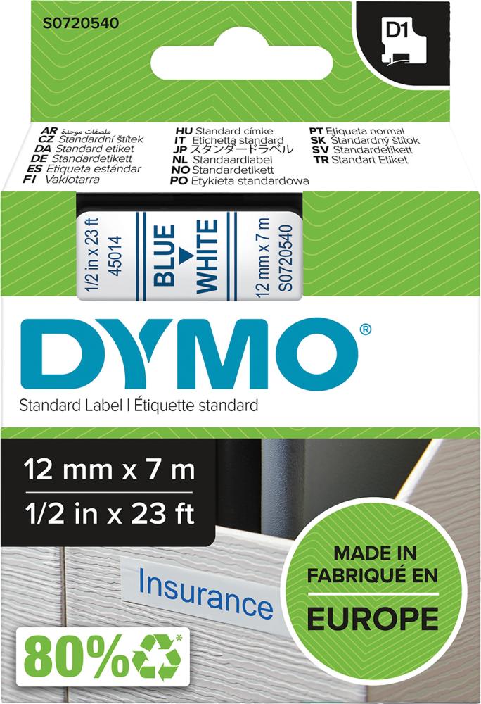 Schriftband D1 45014 blau/weiß 12mmx7m DYMO Produktbild img1 L