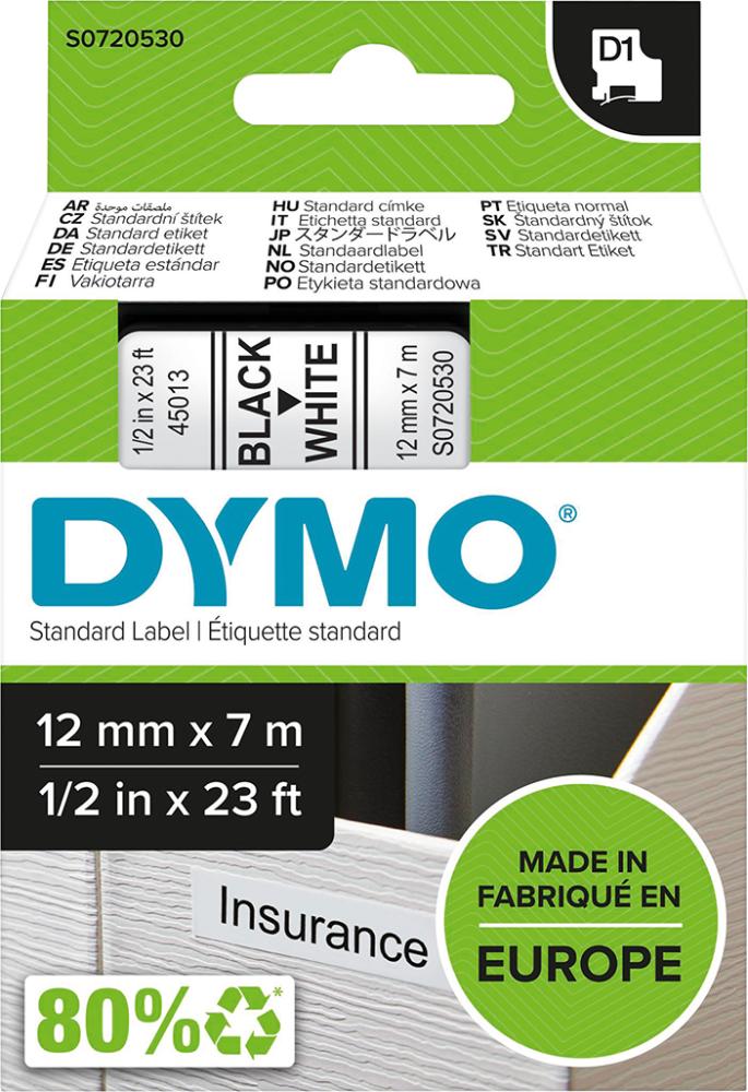 Schriftband D1 45013 schwarz/weiß 12mmx7m DYMO Produktbild img1 L