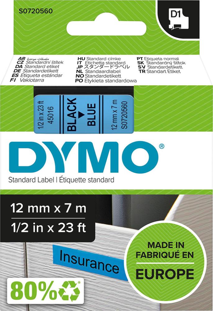 Schriftband D1 45016 schwarz/blau 12mmx7m DYMO Produktbild img1 L