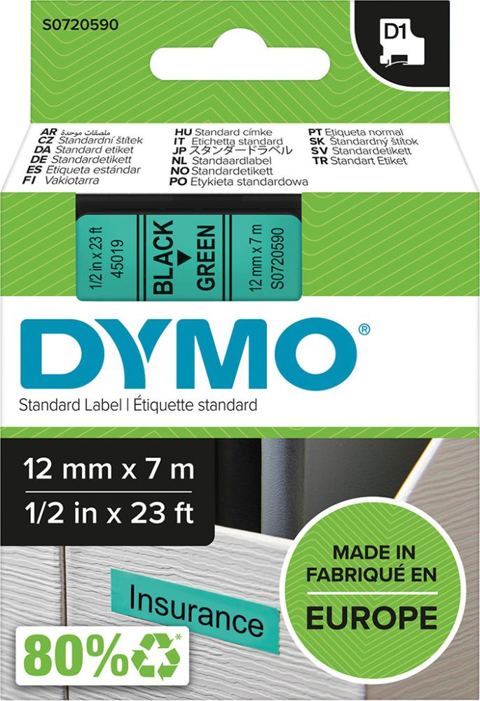 Schriftband D1 45019 schwarz/grün 12mmx7m DYMO Produktbild img1 L