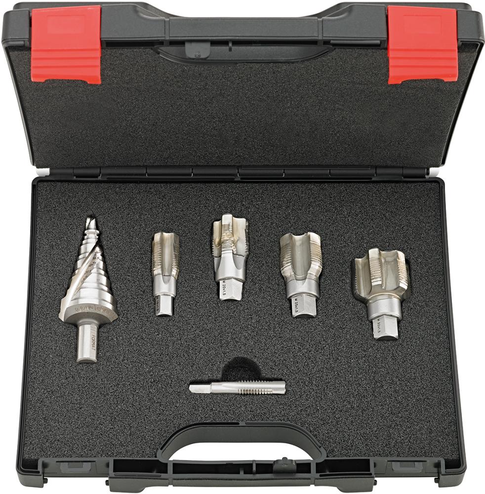 Einschnittgewindebohrer- Satz M12 bis M32 x1,5 mitStufenbohrer 7-32,5mm FORMAT Produktbild img1 L