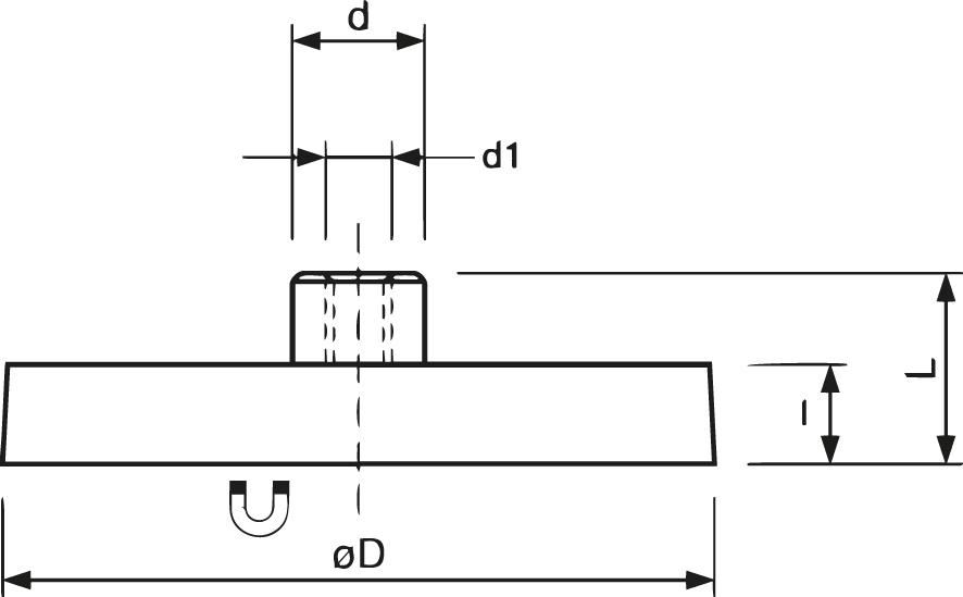 Neodym-Magnet-Flachgreifer mit Neopren-Schutzmantel und Gewindebuchse Produktbild img2 L