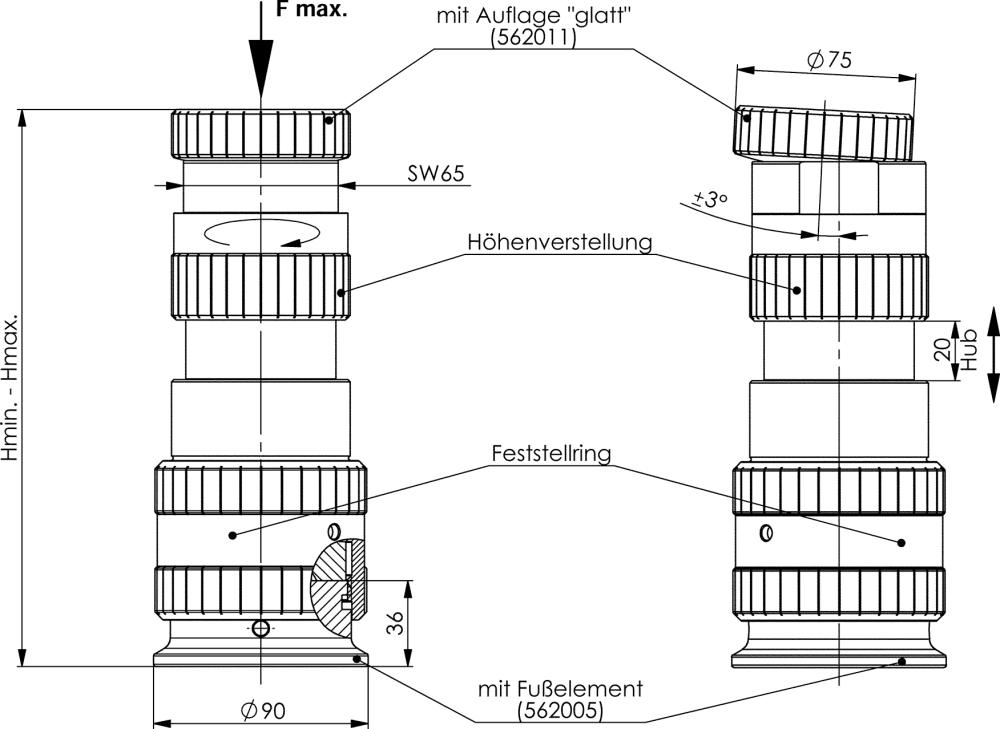 Höhen-Richtschraubbock mit Feingewinde und Fußelement Produktbild img2 L