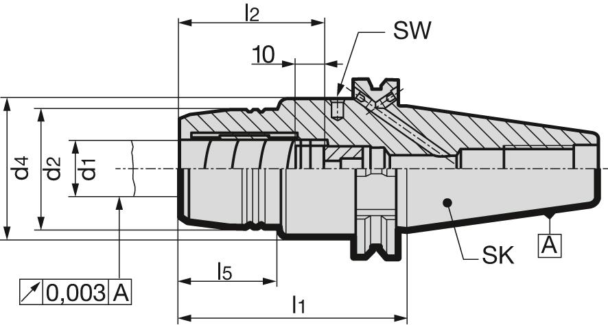 Hydrodehnspannfutter, Werksnorm, Form AD/B, mit Innenkühlung, SK 40 Produktbild img2 L