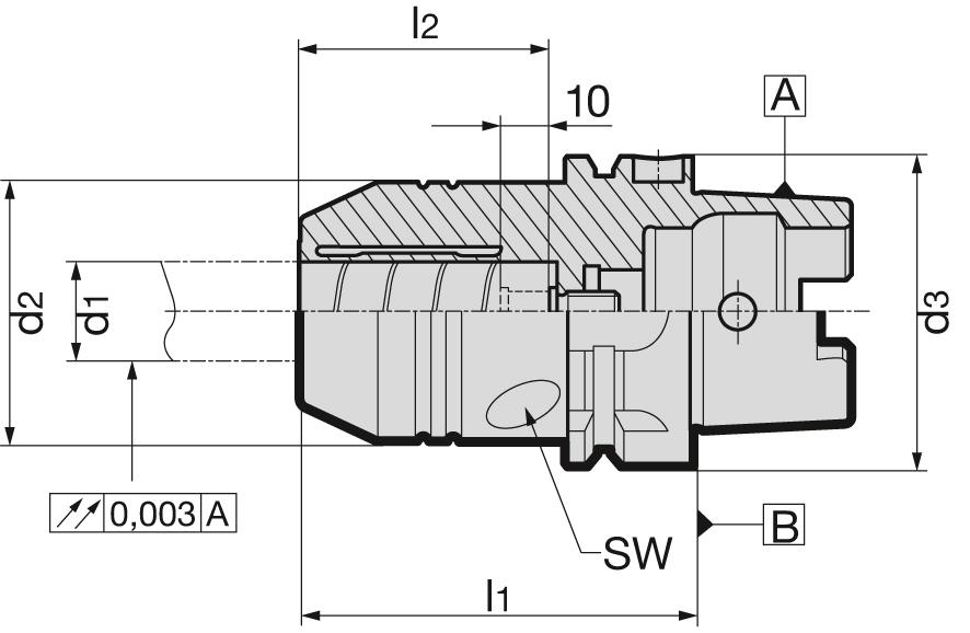 Hydro-Dehnspannfutter HSK 63, ISO 12164-1 (DIN 69893), Form A, mit Innenkühlung Produktbild img2 L