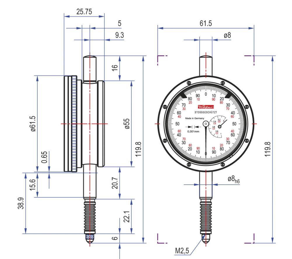 Präzisions-Messuhr, öl- und wasserdicht Produktbild img2 L