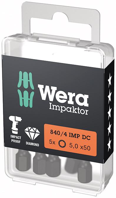 Bit Impaktor 1/4" DIN 3126 E6,3 Innensechskant 5x50mm 5er Pack Wera Produktbild img1 L