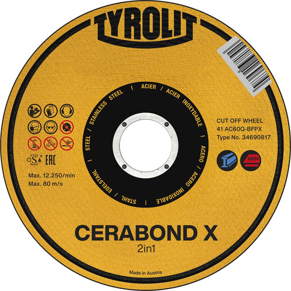 Trennscheibe CERABOND X 125 x 1,6 mm, gerade Stahl, INOX Tyrolit Produktbild img1 L