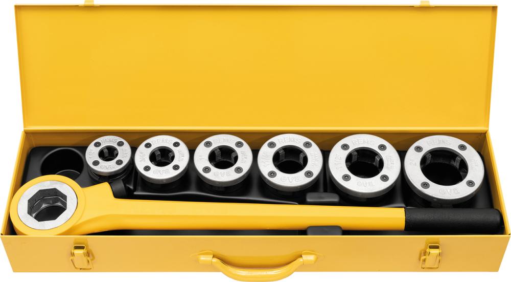 eva Set R 1/2 -3/4 -1- 1 1/4-1 1/2-2 Hand-Gewindeschneidkluppeim Stahlblechkaste Produktbild img1 L