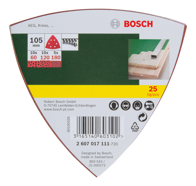 Schleifblatt-Set für Deltaschleifer, 105 mm, 60, 120, 180, 6 Löcher, 25er-Pack Produktbild img2 L