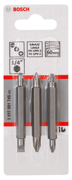 Doppelklingenbit-Set, 3-teilig, PH1, PZ1, S 0,6x4,5, PH2, PZ2, S1,0x5,5, 60 mm Produktbild img2 L