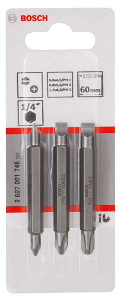 Doppelklingenbit-Set, 3-teilig, S0,6x4,5, PH1, S0,8x5,5, PH2, S1,2x6,5, PH3,60mm Produktbild img2 L