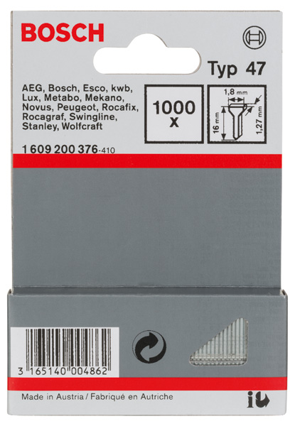 Tackernagel Typ 47, 1,8 x 1,27 x 16 mm, 1000er-Pack Produktbild img2 L