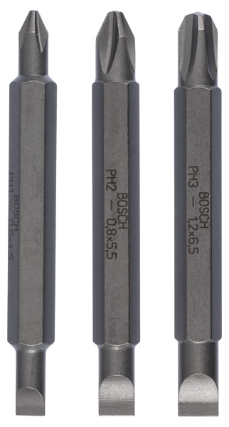 Doppelklingenbit-Set, 3-teilig, S0,6x4,5, PH1, S0,8x5,5, PH2, S1,2x6,5, PH3,60mm Produktbild img1 L