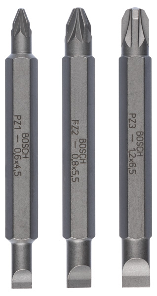 Doppelklingenbit-Set, 3-teilig, S0,6x4,5, PZ1, S0,8x5,5, PZ2, S1,2x6,5, PZ3,60mm Produktbild img1 L