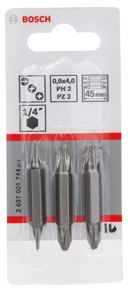 Doppelklingenbit-Set, 3-teilig, S0,6x4,0, S0,6x4,0, PH2, PH2, PZ2, PZ2, 45 mm Produktbild img2 L