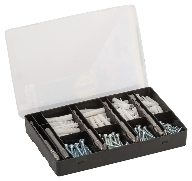 Fixier-Set 173-teilig, Bohrer, Dübel, Schrauben, Bits in handlicher Sortierbox. Produktbild img1 L