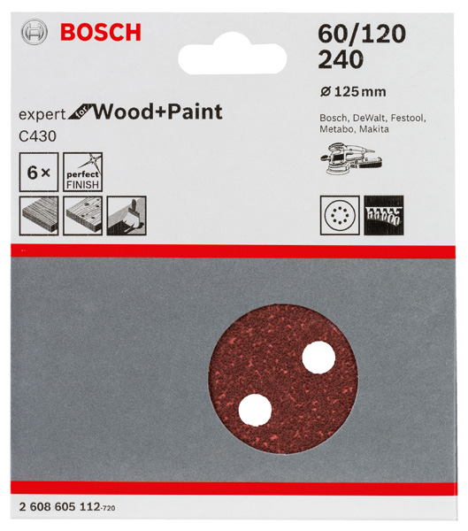Schleifblatt C430, 125 mm, 60, 120, 240, 8 Löcher, Klett, 6er-Pack Produktbild img2 L