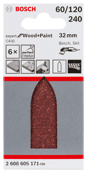 Schleifblatt C430, 32 mm, 60, 120, 240, ungelocht, Klett, 6er-Pack Produktbild img2 L