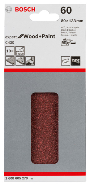 Schleifblatt C430, 80 x 133 mm, 60, 8 Löcher, Klett, 10er-Pack Produktbild img2 L