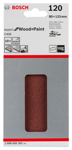 Schleifblatt C430, 80 x 133 mm, 120, 8 Löcher, Klett, 10er-Pack Produktbild img2 L