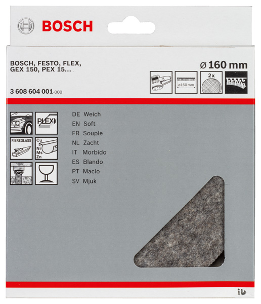 Polierfilz für Exzenterschleifer, weich, Klett, 160 mm, 2er-Pack Produktbild img2 L
