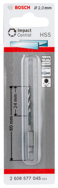 HSS Spiralbohrer mit Sechskantschaft 2,0 mm Produktbild img2 L