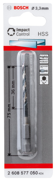 HSS Spiralbohrer mit Sechskantschaft 3,3 mm Produktbild img2 L