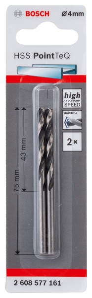 Metallspiralbohrer HSS PointTeQ, DIN 338, 4,0 mm, 2er-Pack Produktbild img2 L