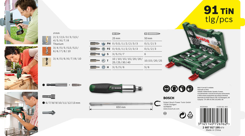V-Line TiN-Bohrer- und Bit-Set, 91-teilig, Ratschen-Schraubendreher, Magnetstab Produktbild img3 L