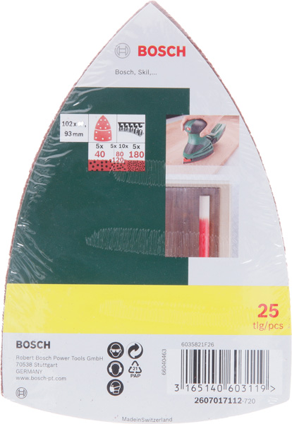 Schleifblatt-Set für Multischleifer, 25-teilig, 11 Löcher, 102 x 62 mm, 40 - 180 Produktbild img2 L
