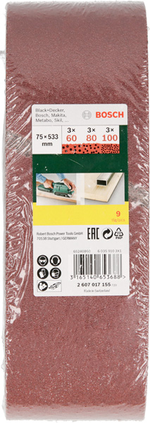 Schleifband-Set für Bandschleifer, 9-teilig, 75 x 533 mm, Körnung 60, 80, 100 Produktbild img2 L
