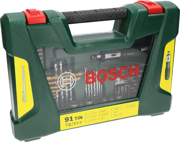 V-Line TiN-Bohrer- und Bit-Set, 91-teilig, Ratschen-Schraubendreher, Magnetstab Produktbild img2 L