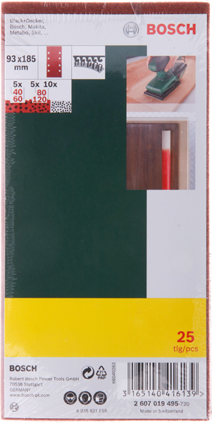 Schleifblatt-Set für Schwingschleifer, 25-teilig, 8 Löcher, 93 x 185 mm, 40-120 Produktbild img2 L
