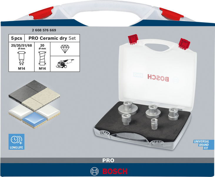 PRO Ceramic Trockenbohrkronen-Set, 68x33/51x33/35x33/25x33/20x33&nbsp;mm, M14, 5-tlg. Produktbild img3 L