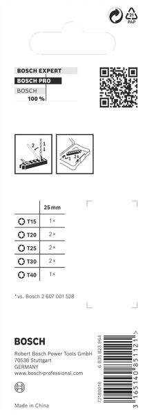 PRO Torx Impact Bit Set, T15; T20(x2); T25(x2); T30(x2); T40, 25&nbsp;mm, 8-tlg. Produktbild img4 L