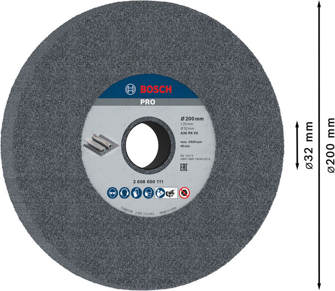 PRO Metal Schleifscheibe, 200 x 25 x 32&nbsp;mm, G36 Produktbild img4 L