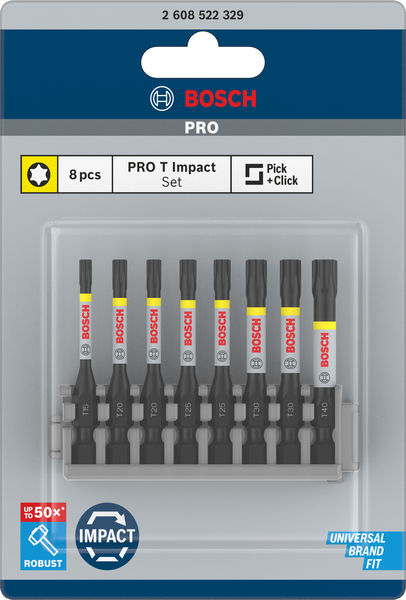 PRO Torx Impact Bit Set, T15; T20(x2); T25(x2); T30(x2); T40, 55&nbsp;mm, 8-tlg. Produktbild img3 L
