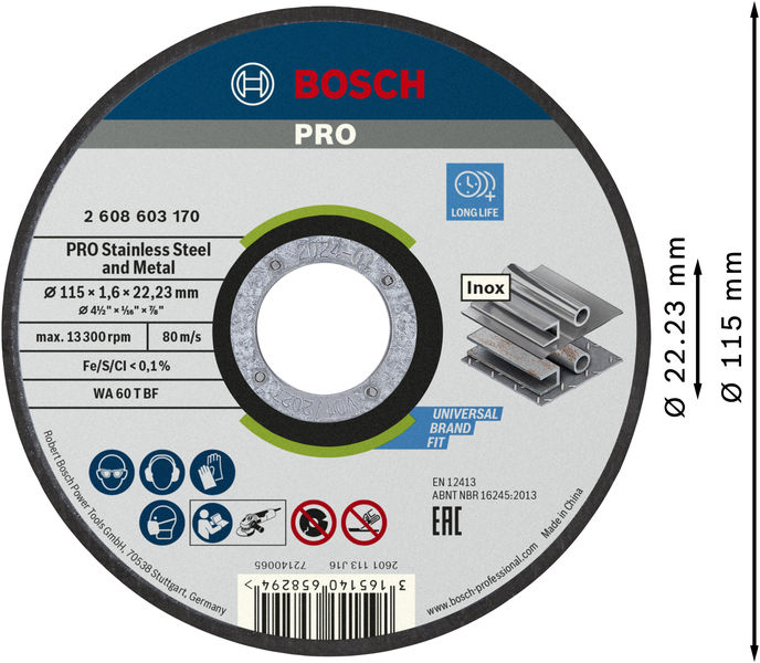 PRO Stainless Steel and Metal Trennscheibe, 115&nbsp;x&nbsp;1.6&nbsp;x&nbsp;22.23&nbsp;mm Produktbild img3 L