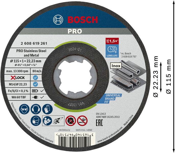 PRO Stainless Steel and Metal X-Lock Trennscheibe, 115&nbsp;x&nbsp;1&nbsp;x&nbsp;22.23&nbsp;mm, gerade Produktbild img3 L