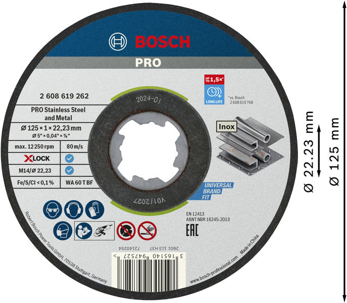 PRO Stainless Steel and Metal X-Lock Trennscheibe, 125&nbsp;x&nbsp;1&nbsp;x&nbsp;22.23&nbsp;mm, gerade Produktbild img3 L