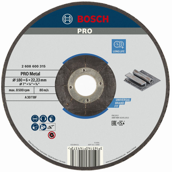 PRO Metal Schleifscheibe, 180&nbsp;x&nbsp;6&nbsp;x&nbsp;22.23&nbsp;mm, oSa Produktbild img1 L