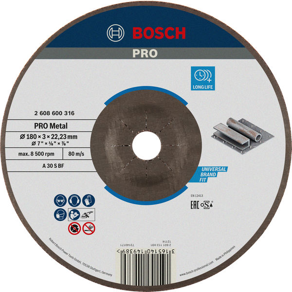 PRO Metal Trennscheibe, 180&nbsp;x&nbsp;3&nbsp;x&nbsp;22.23&nbsp;mm, gekröpft, oSa Produktbild img1 L