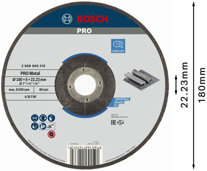 PRO Metal Schleifscheibe, 180&nbsp;x&nbsp;6&nbsp;x&nbsp;22.23&nbsp;mm, oSa Produktbild img3 L