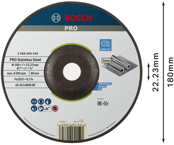 PRO Stainless Steel Schruppscheibe, 180 x 6 x 22,23&nbsp;mm Produktbild img3 L