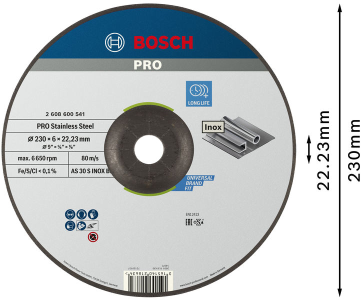 PRO Stainless Steel Schruppscheibe, 230 x 6 x 22,23&nbsp;mm Produktbild img3 L